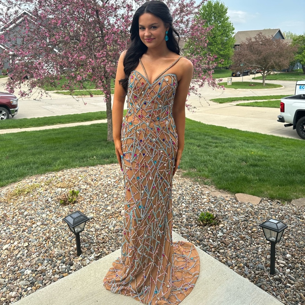 Ashley Lauren Gold Multi Colored Gown size 4